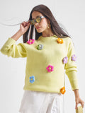 Tokyo Talkies Women Yellow Round Neck Sweater - Yellow - Image 1