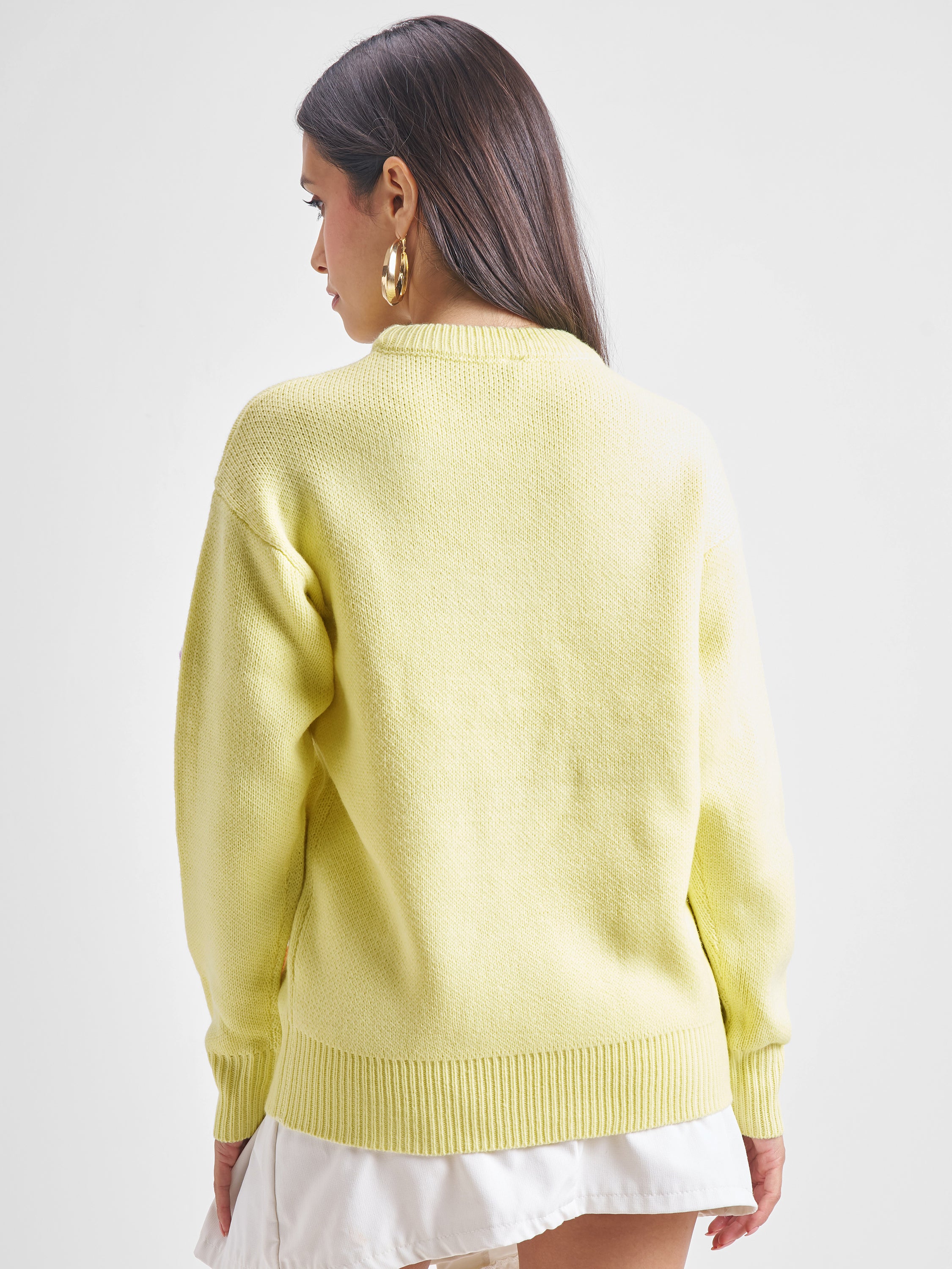 Tokyo Talkies Women Yellow Round Neck Sweater - Yellow - Image 3