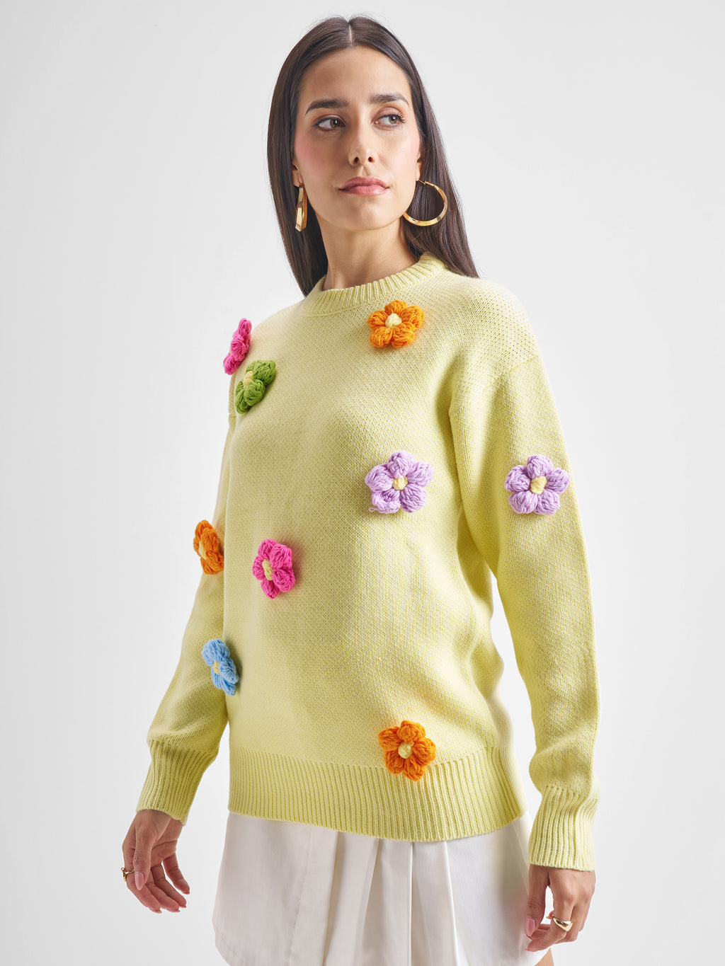 Tokyo Talkies Women Yellow Round Neck Sweater - Yellow - Image 4