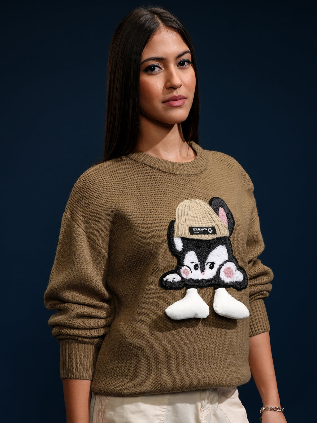 Tokyo Talkies Women Brown Round Neck Sweater - Brown - Image 6