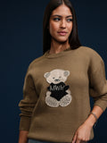 Tokyo Talkies Women Brown Round Neck Sweater - Brown - Image 1