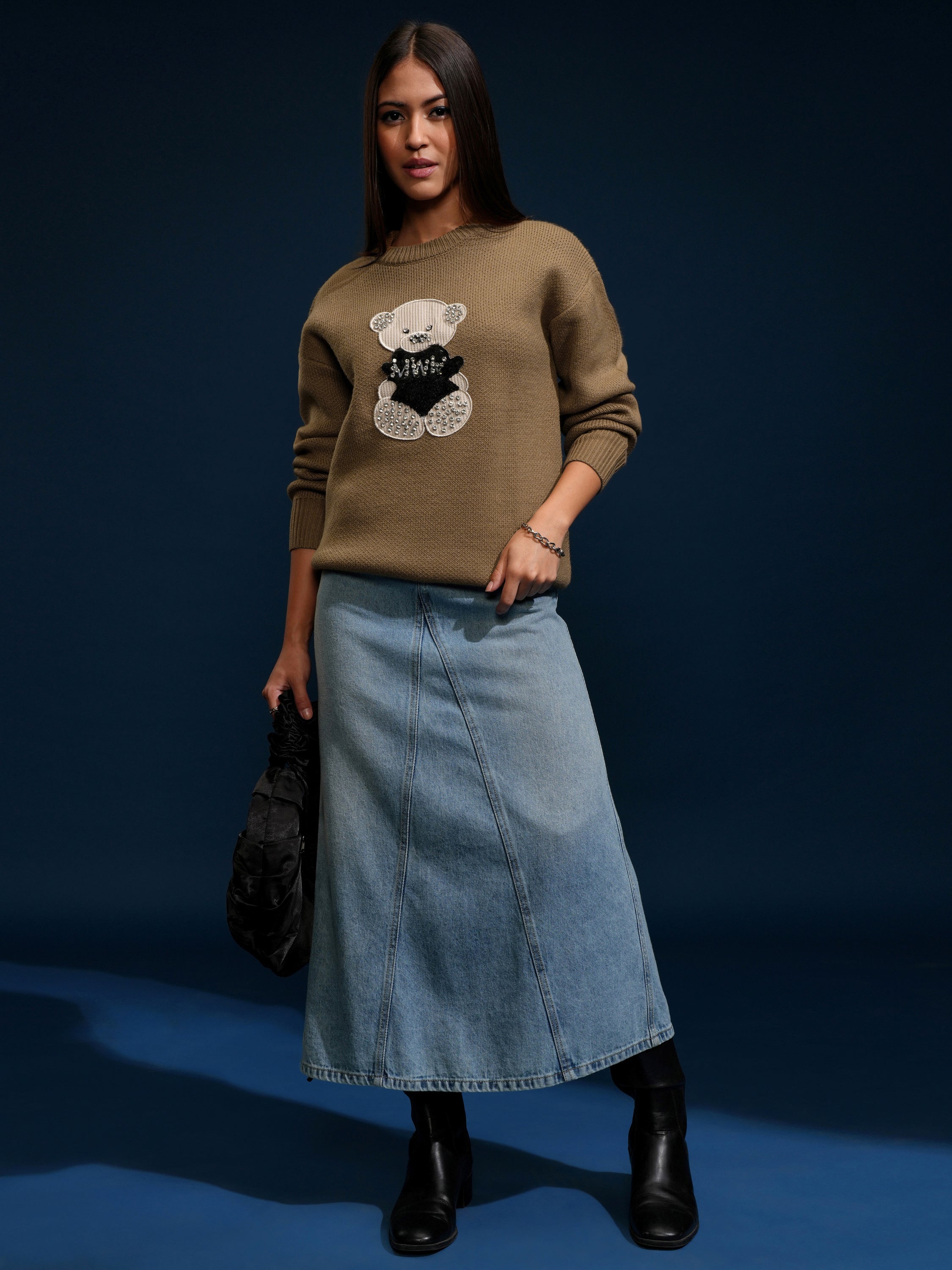 Tokyo Talkies Women Brown Round Neck Sweater - Brown - Image 2