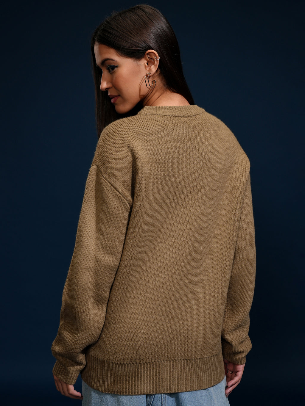 Tokyo Talkies Women Brown Round Neck Sweater - Brown - Image 3
