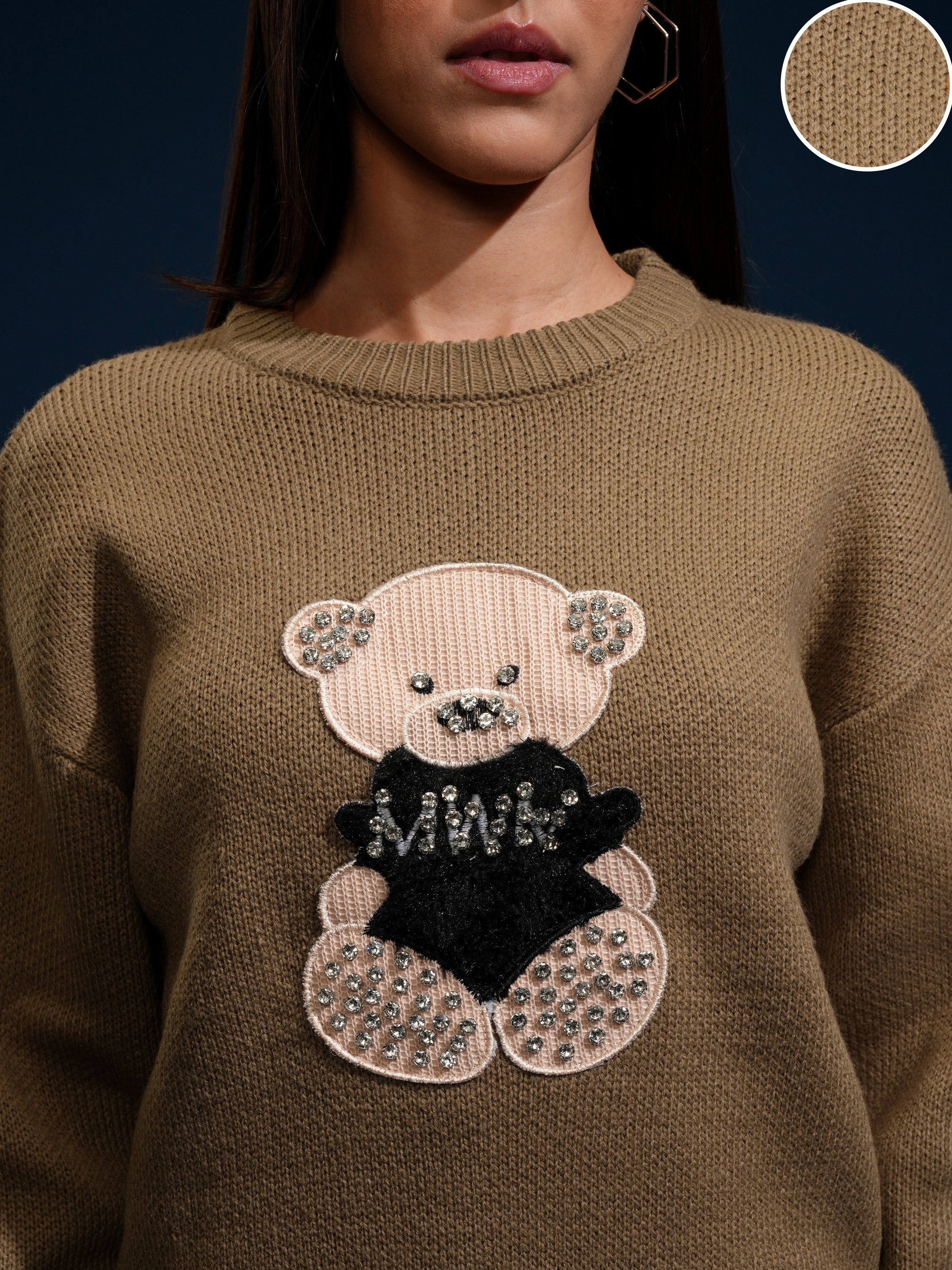 Tokyo Talkies Women Brown Round Neck Sweater - Brown - Image 5