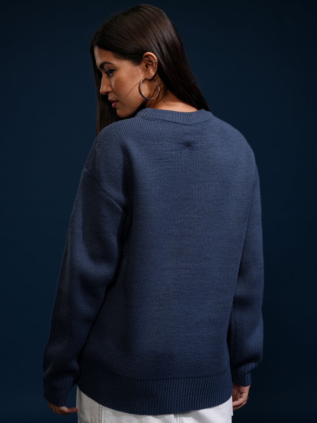 Tokyo Talkies Women Blue Round Neck Sweater - Blue - Image 3