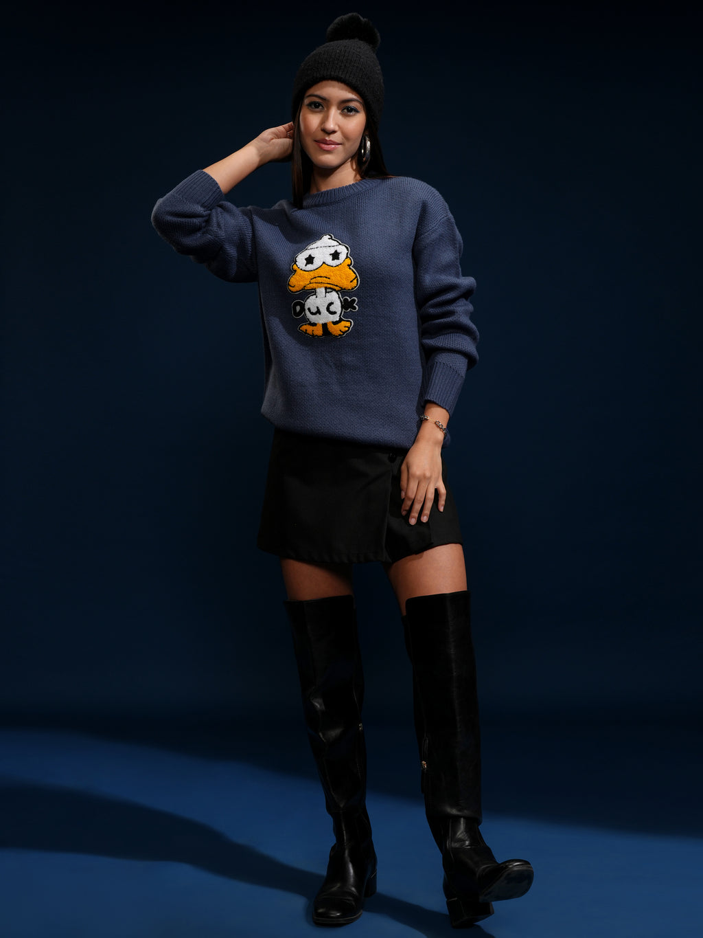 Tokyo Talkies Women Blue Round Neck Sweater - Blue - Image 2