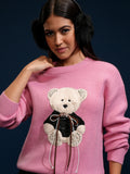 Tokyo Talkies Women Pink Round Neck Sweater - Pink - Image 1