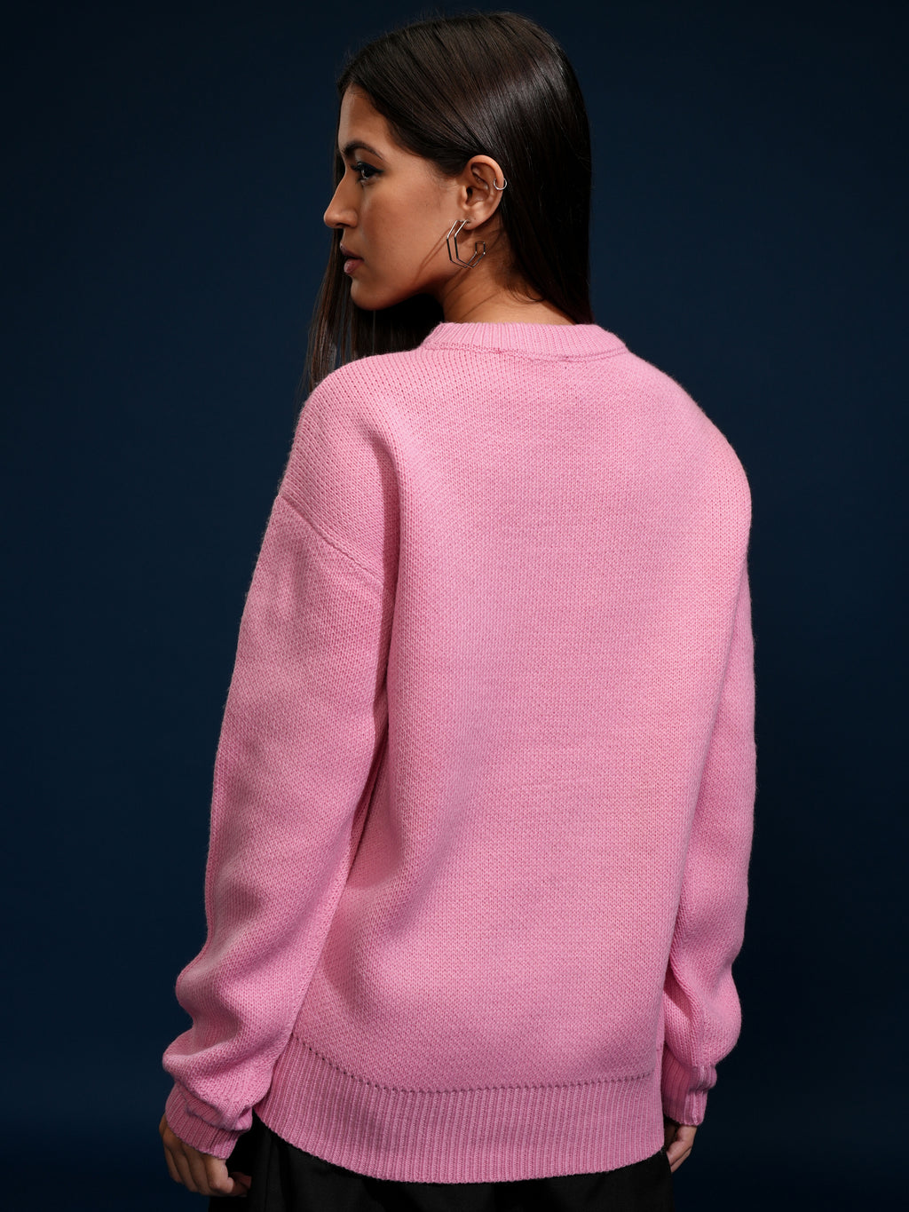 Tokyo Talkies Women Pink Round Neck Sweater - Pink - Image 3