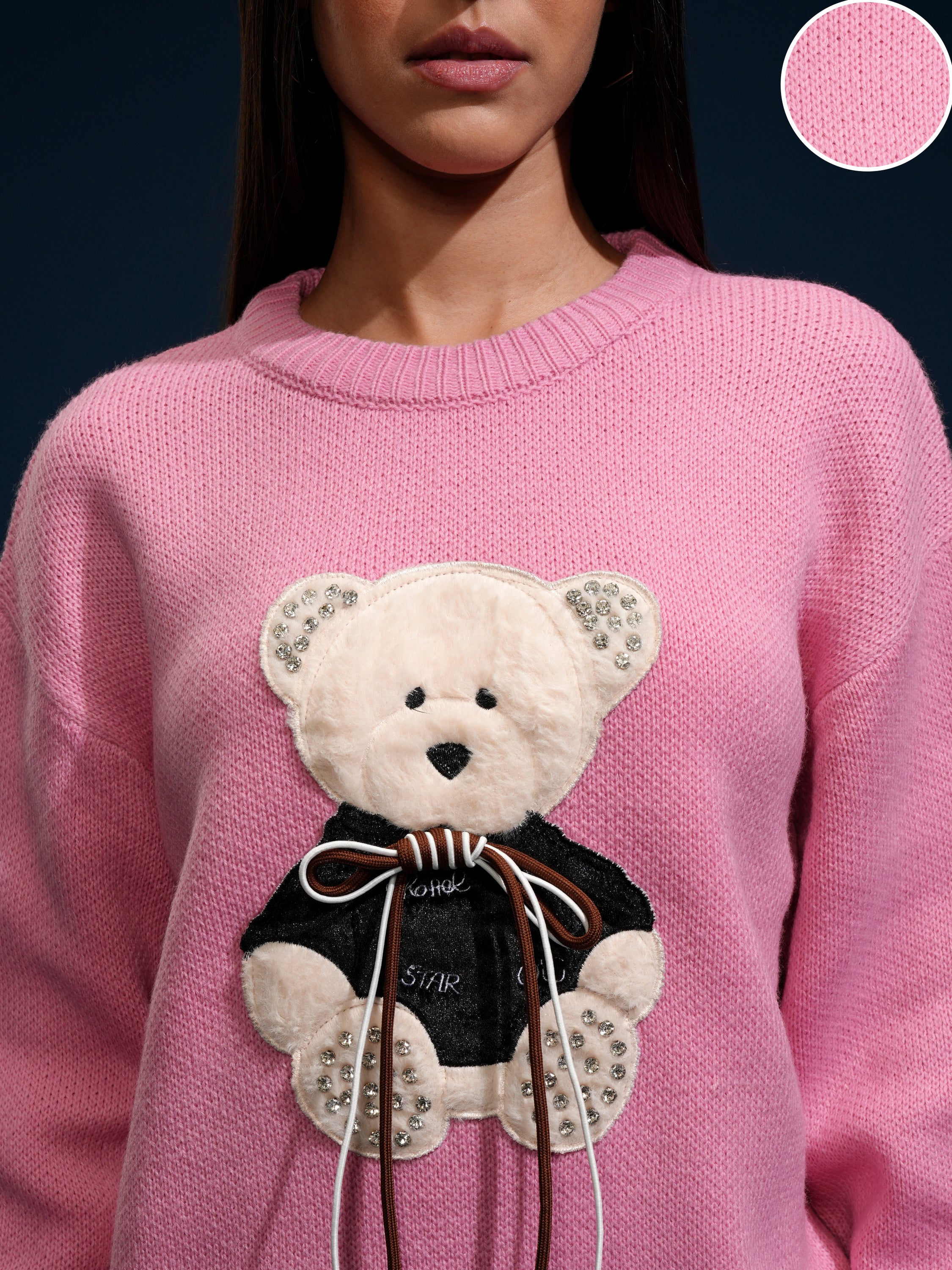 Tokyo Talkies Women Pink Round Neck Sweater - Pink - Image 5