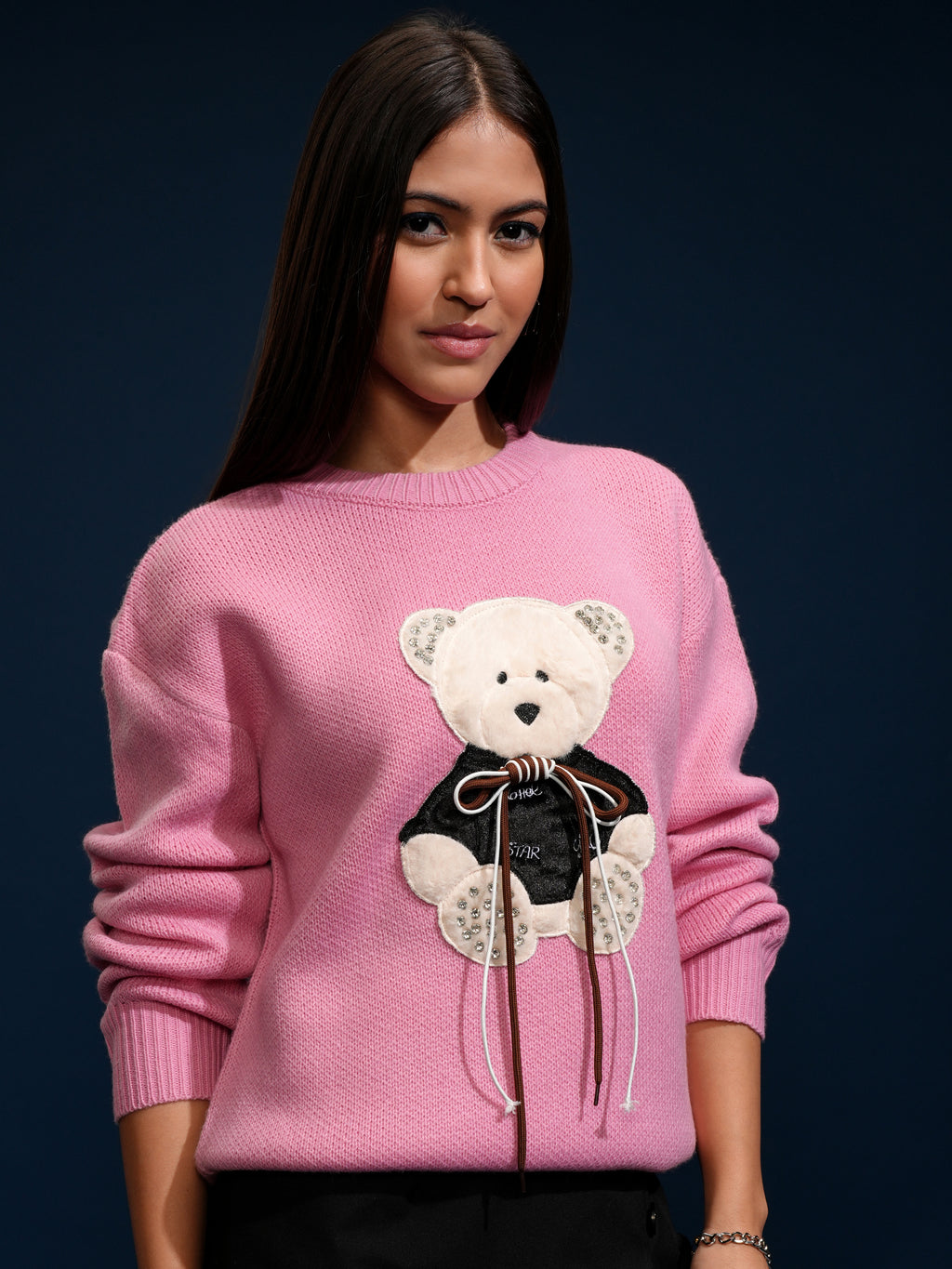 Tokyo Talkies Women Pink Round Neck Sweater - Pink - Image 6