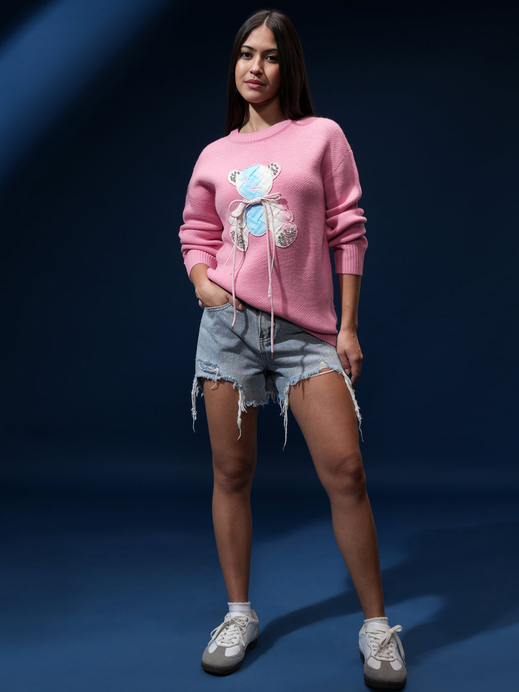 Tokyo Talkies Women Pink Round Neck Sweater - Pink - Image 2