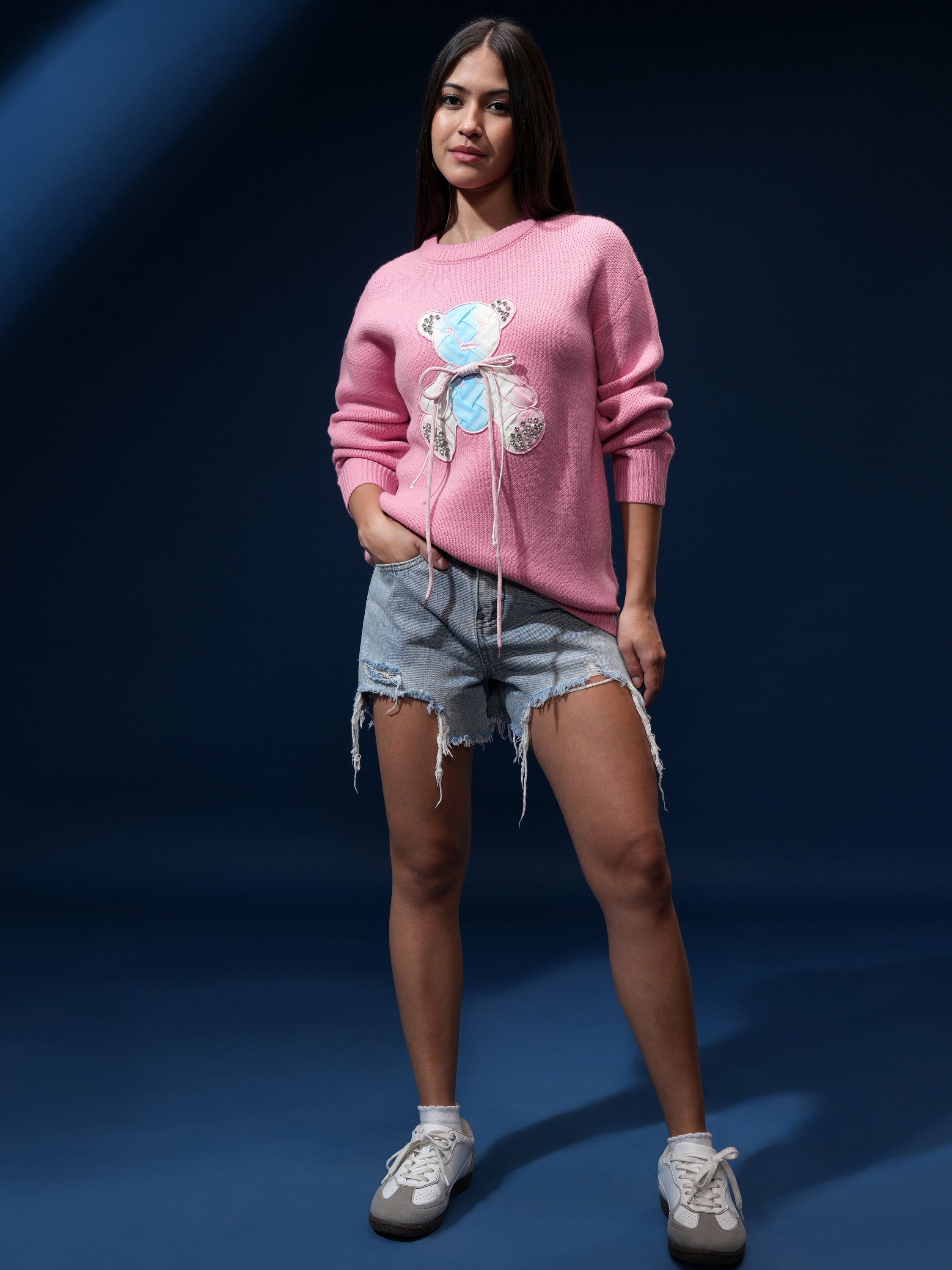 Tokyo Talkies Women Pink Round Neck Sweater - Pink - Image 2
