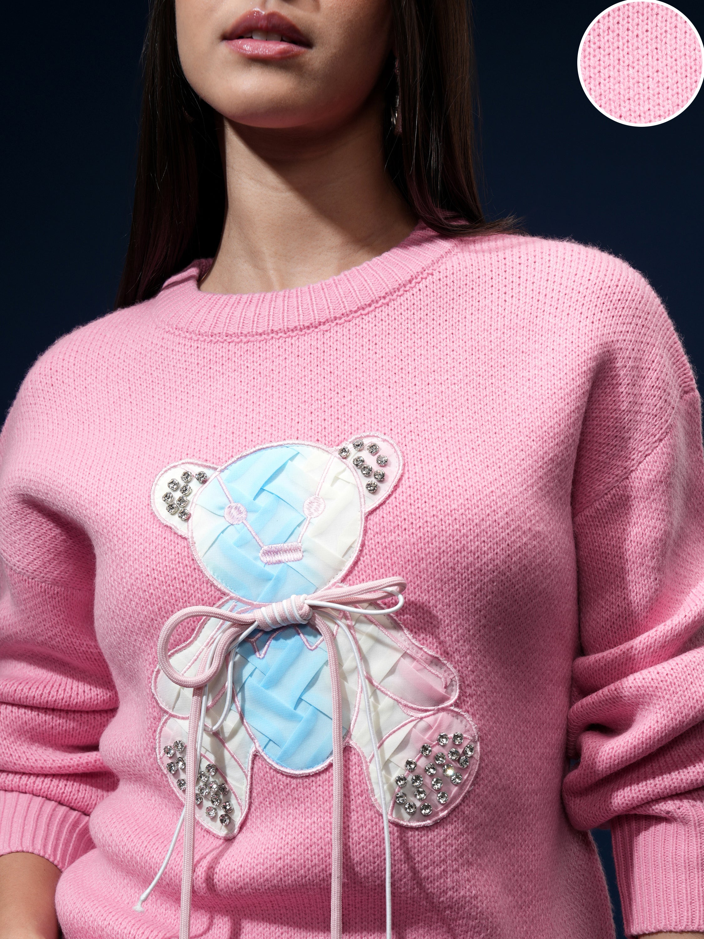 Tokyo Talkies Women Pink Round Neck Sweater - Pink - Image 5