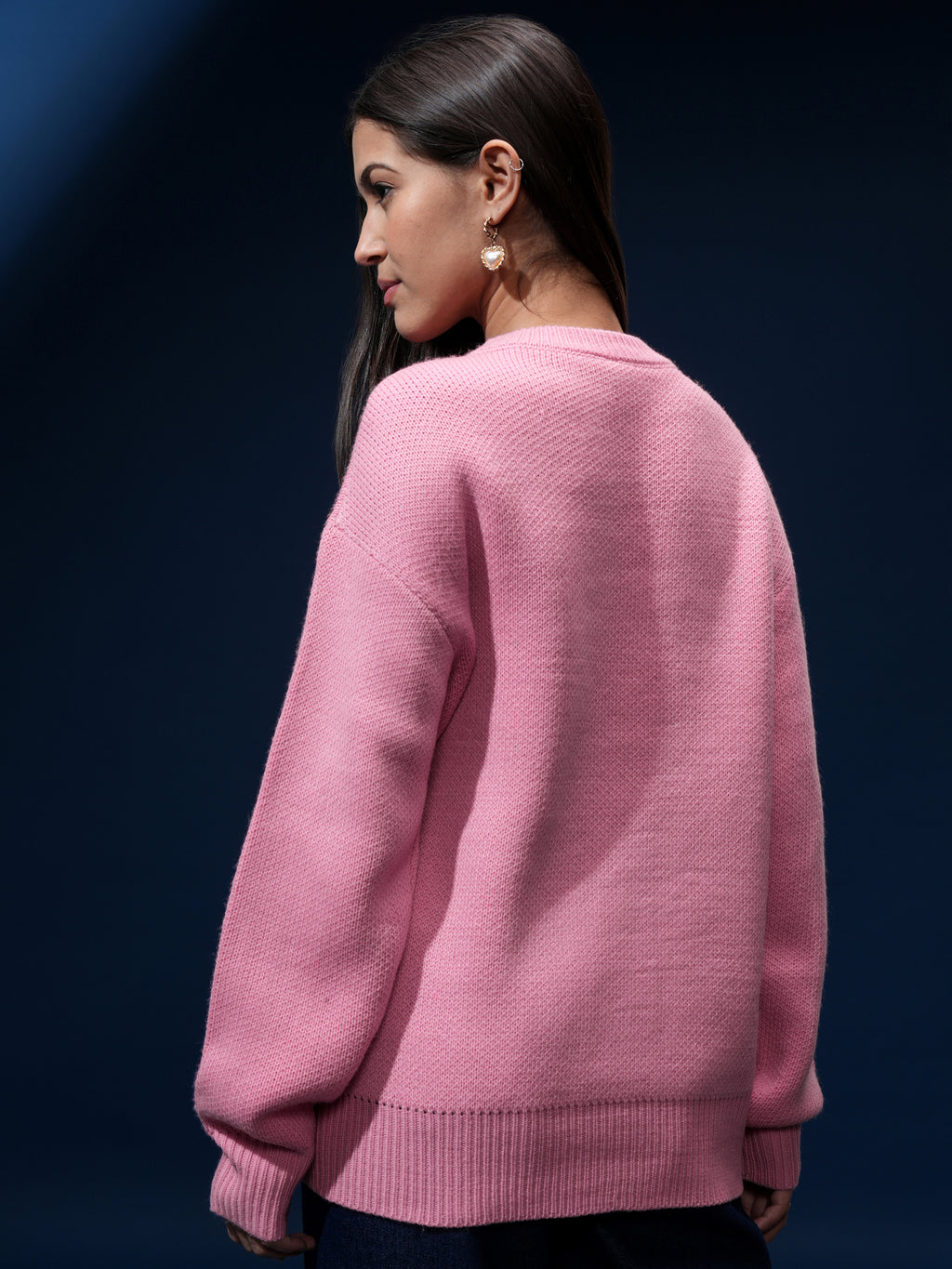 Tokyo Talkies Women Pink Round Neck Sweater - Pink - Image 3