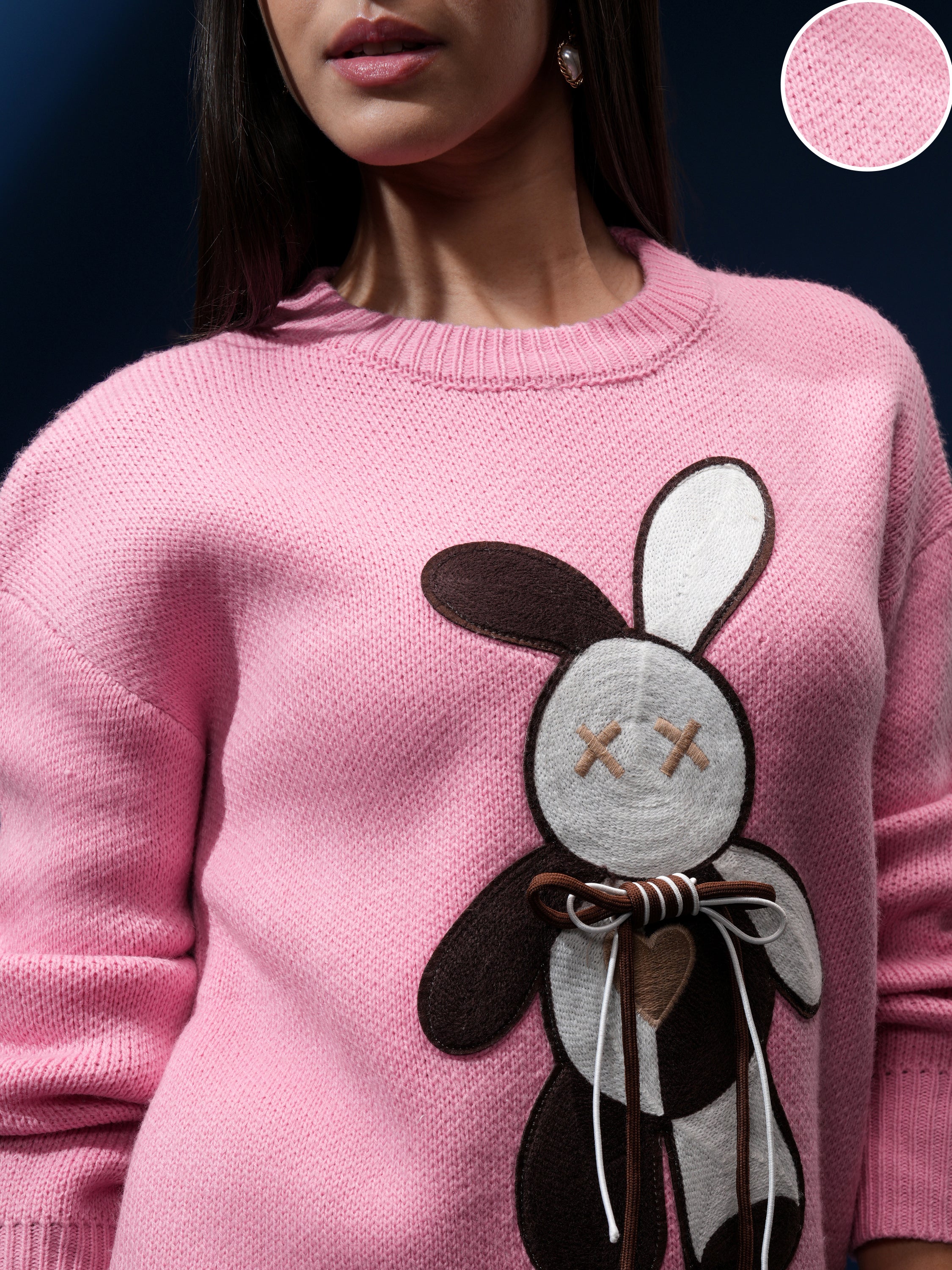 Tokyo Talkies Women Pink Round Neck Sweater - Pink - Image 5