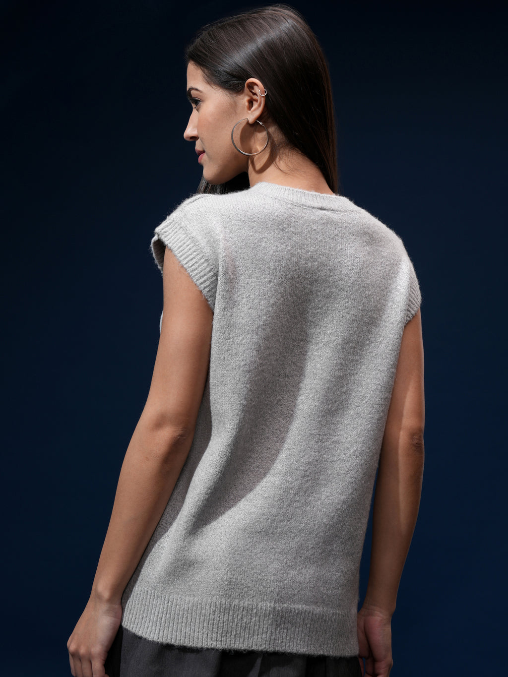 Tokyo Talkies Women Grey Round Neck Sweater - Grey - Image 3