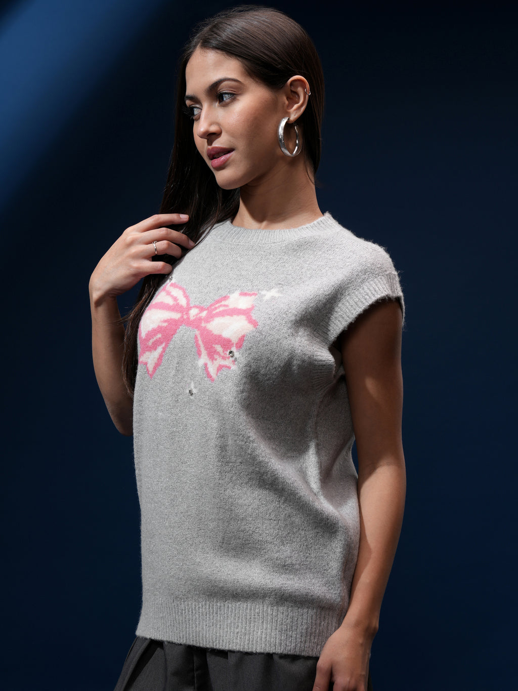 Tokyo Talkies Women Grey Round Neck Sweater - Grey - Image 4