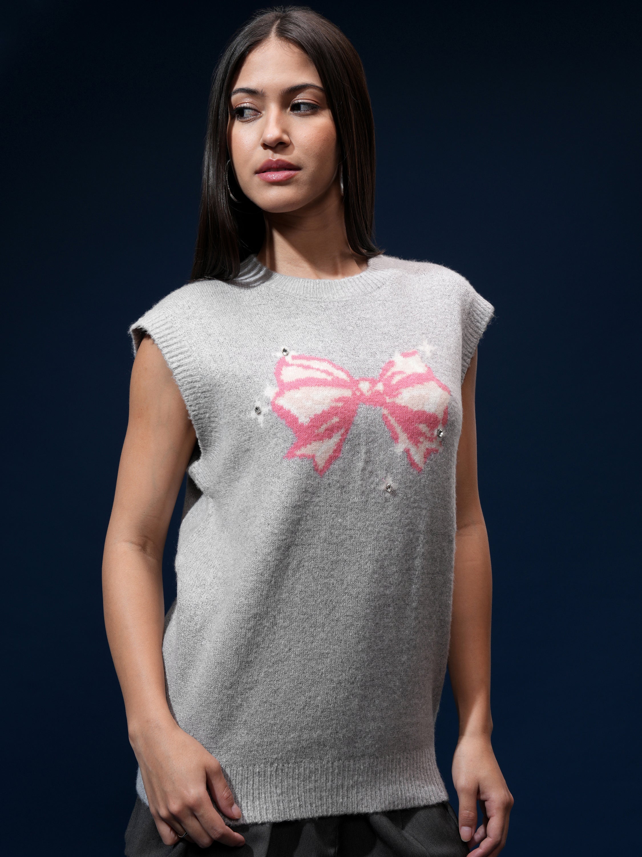 Tokyo Talkies Women Grey Round Neck Sweater - Grey - Image 6