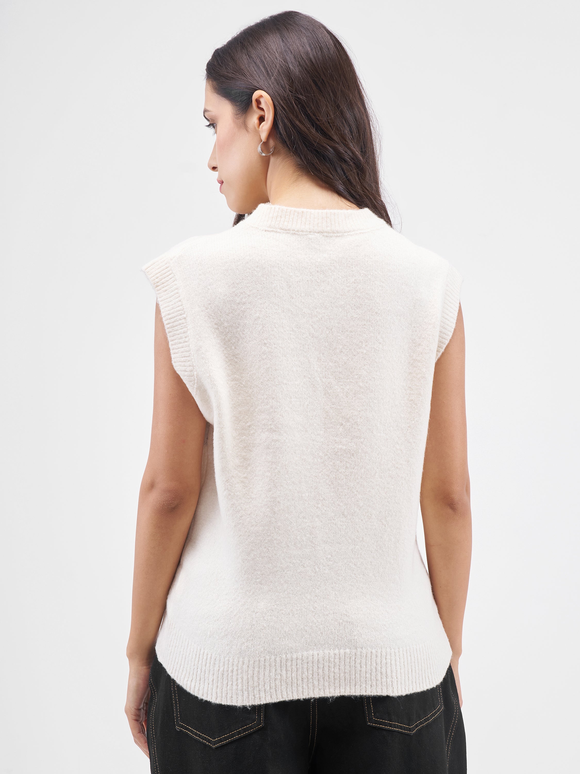Street By Tokyo Talkies Women Off White Round Neck Sweater - Off White - Image 3