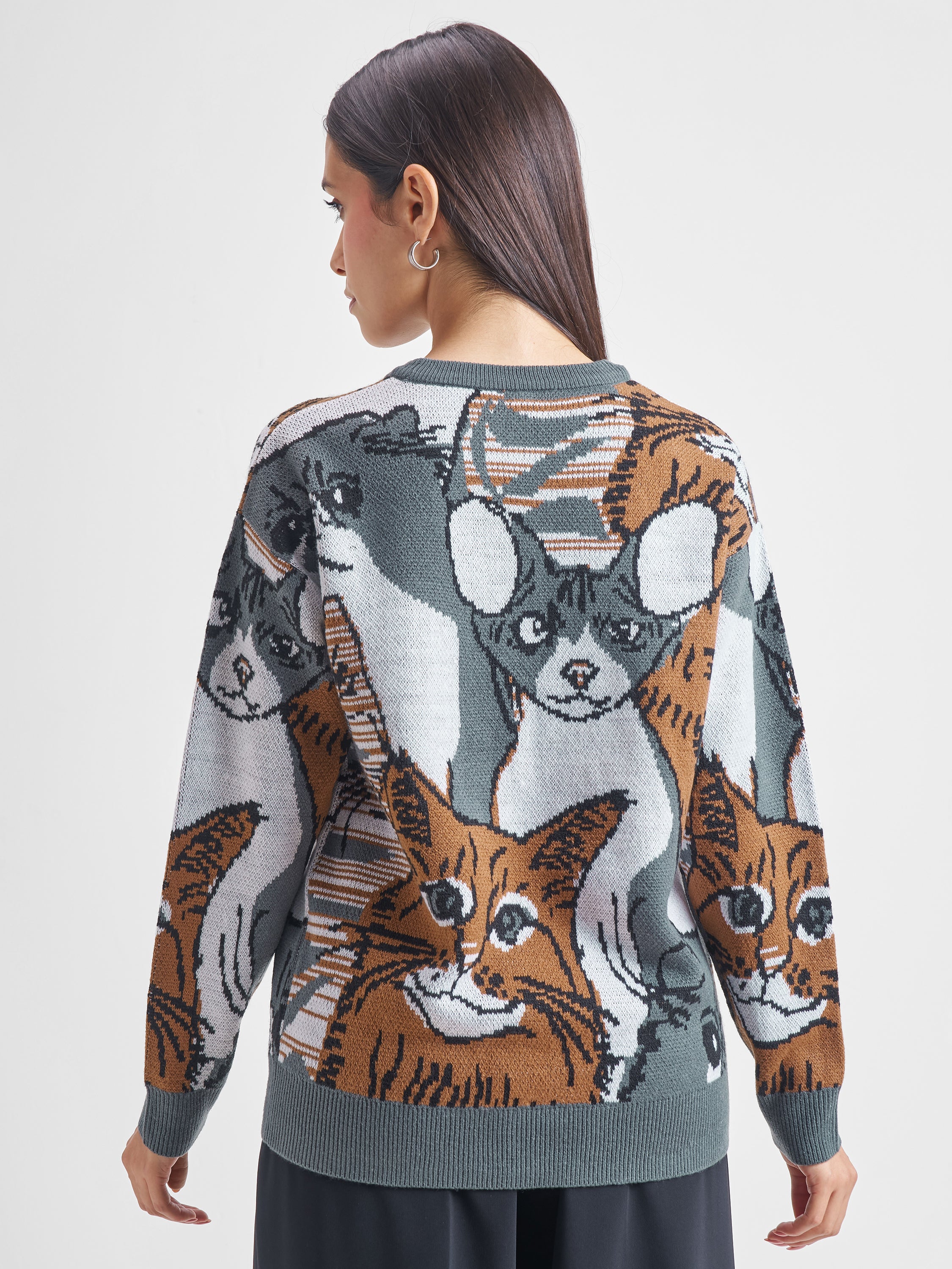 Tokyo Talkies Women Grey Round Neck Sweatshirts - Grey - Image 3
