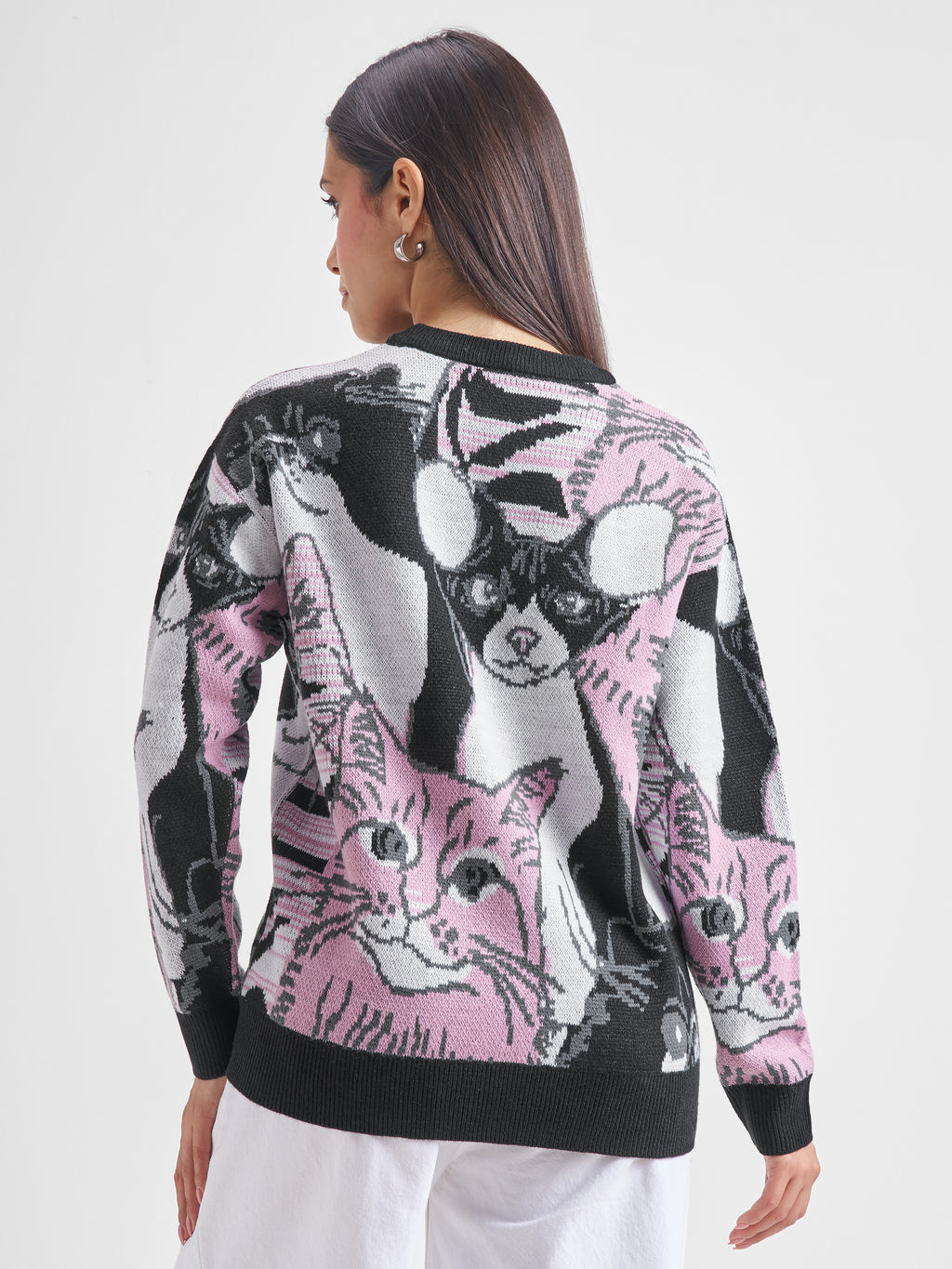 Tokyo Talkies Women Black Round Neck Sweater - Black - Image 3