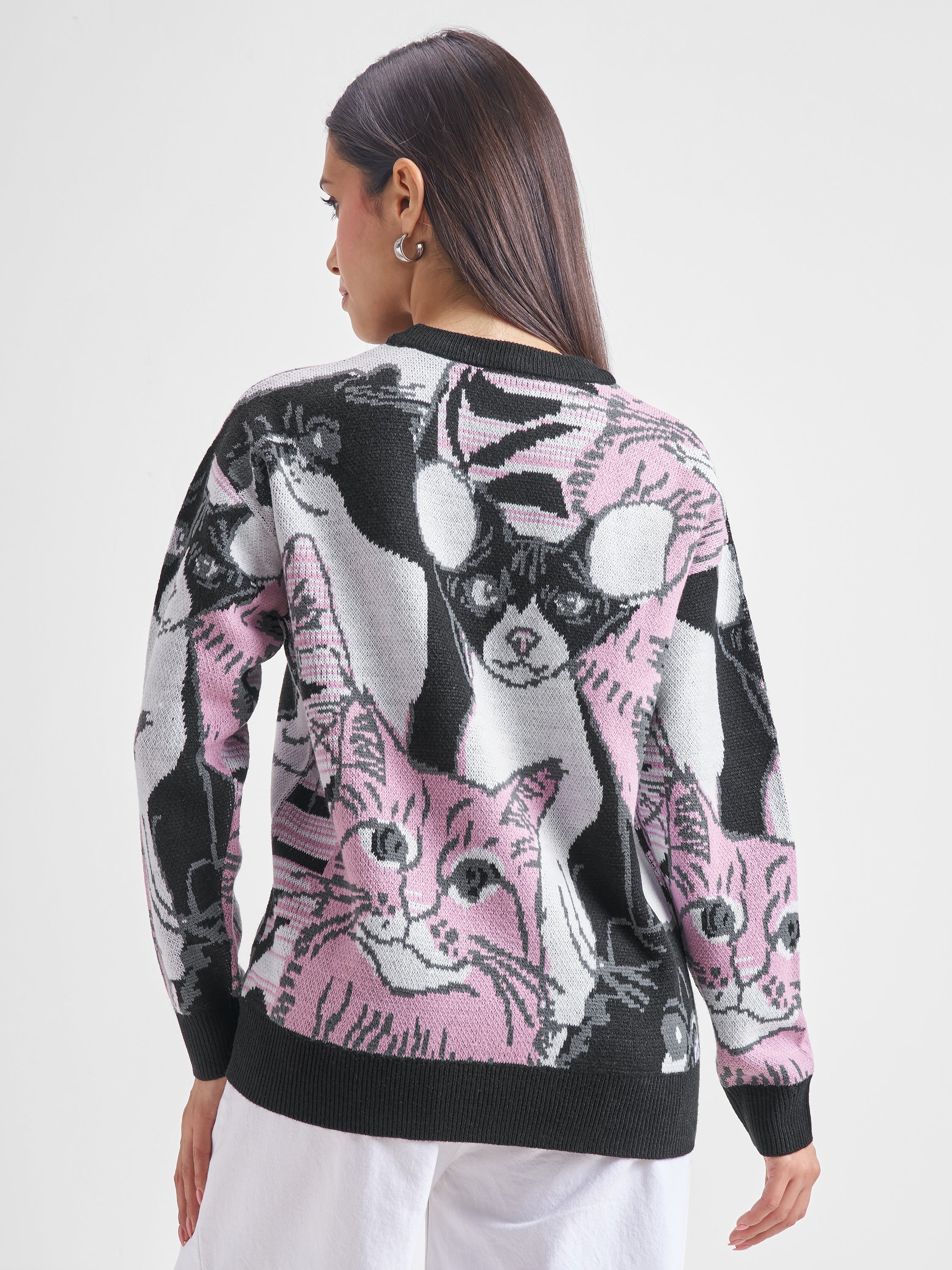 Tokyo Talkies Women Black Round Neck Sweater - Black - Image 3