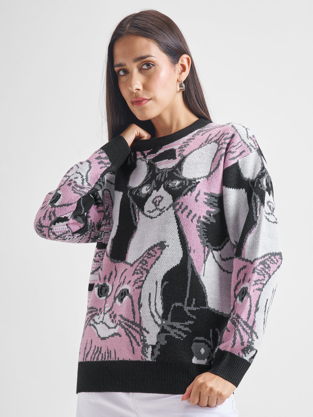Tokyo Talkies Women Black Round Neck Sweater - Black - Image 4