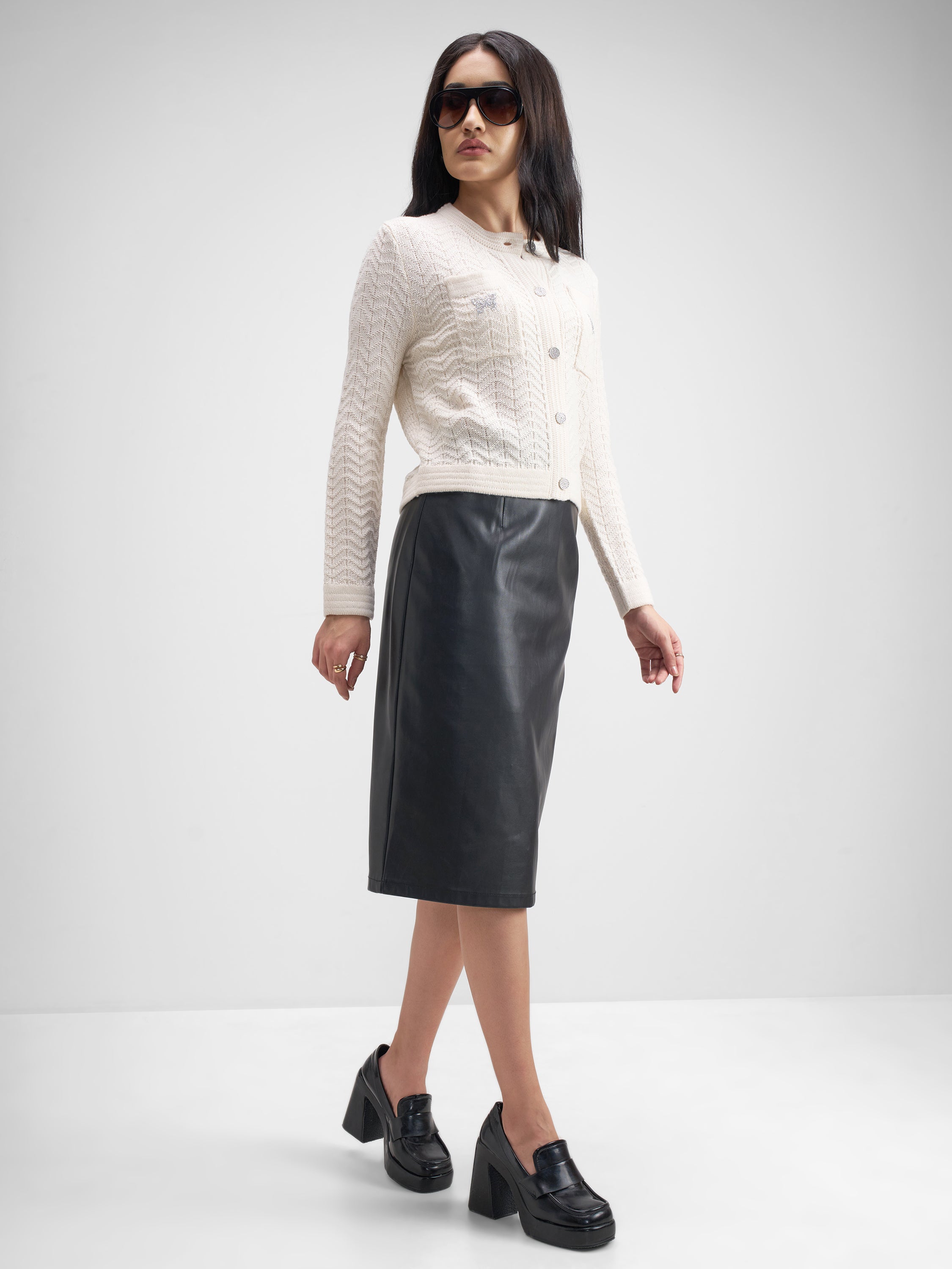 Tokyo Talkies Women Off White Round Neck Sweater - Off White - Image 2