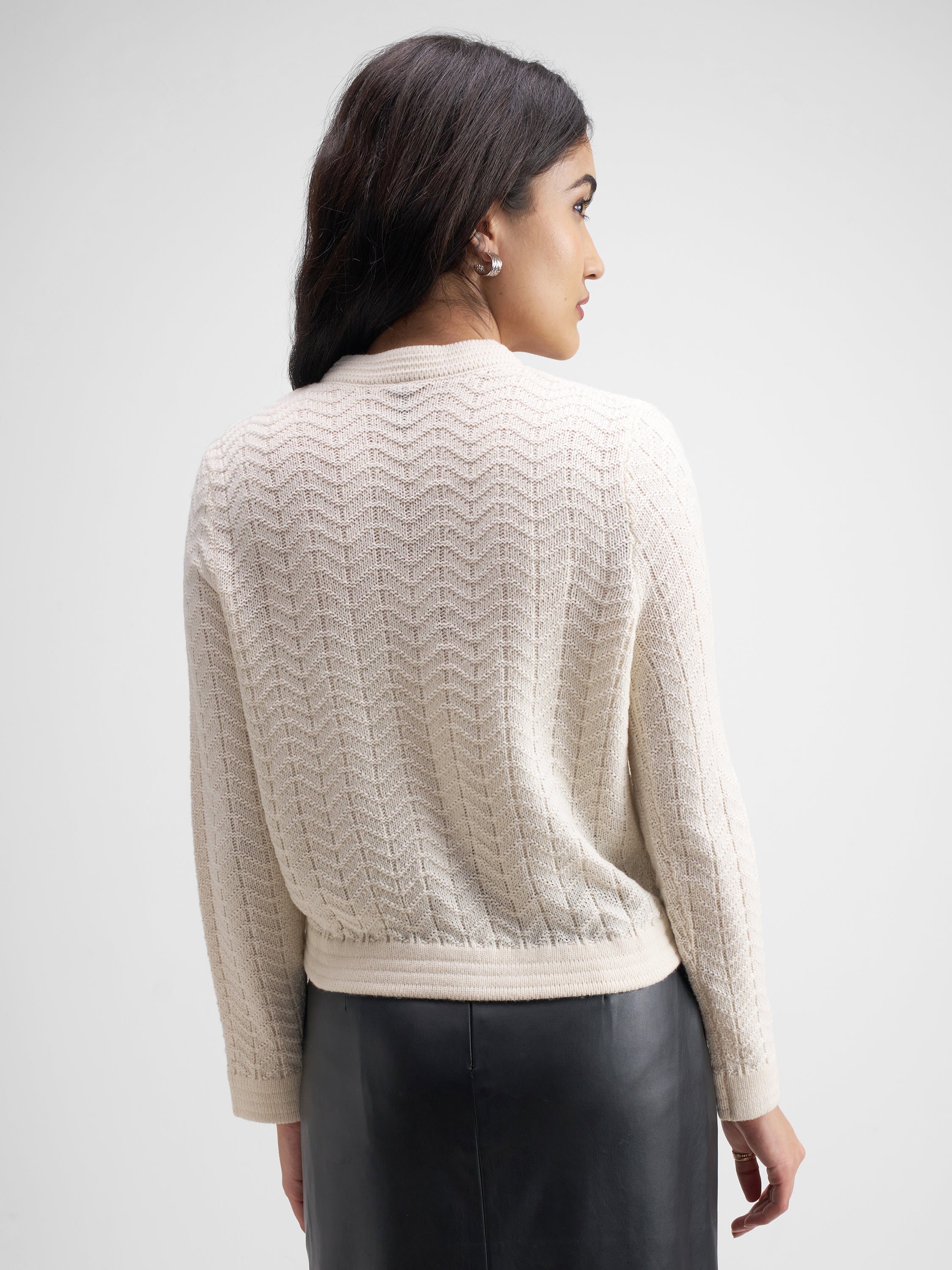 Tokyo Talkies Women Off White Round Neck Sweater - Off White - Image 3
