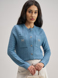 Tokyo Talkies Women Blue Round Neck Sweater - Blue - Image 1