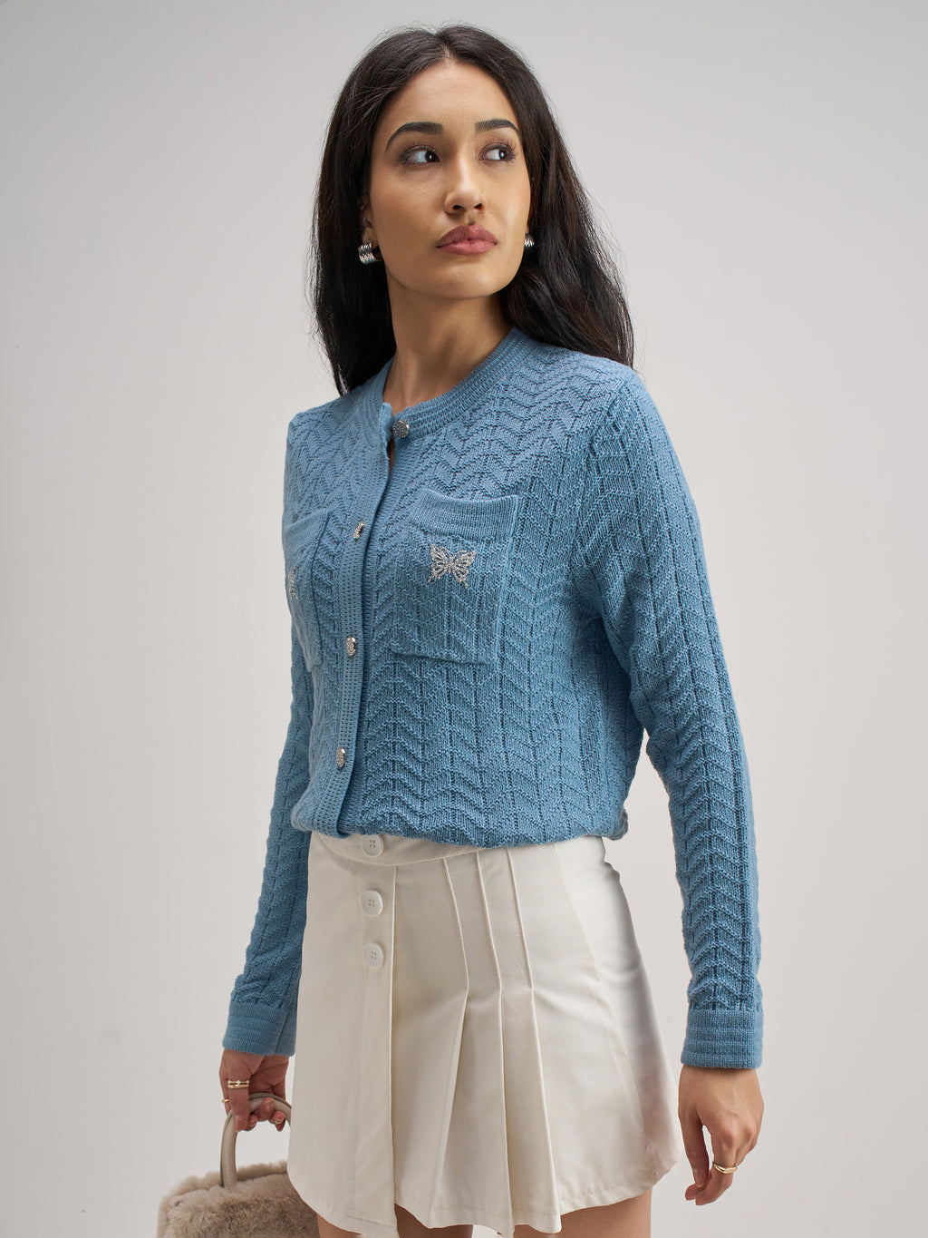 Tokyo Talkies Women Blue Round Neck Sweater - Blue - Image 4