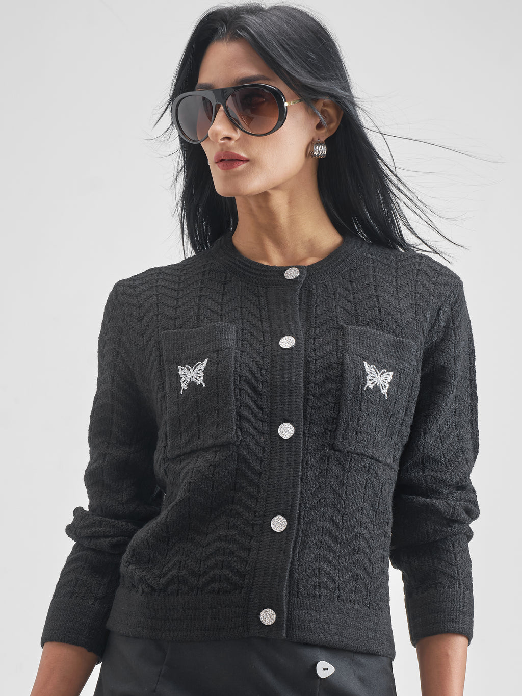 Tokyo Talkies Women Black Round Neck Sweater - Black - Image 1