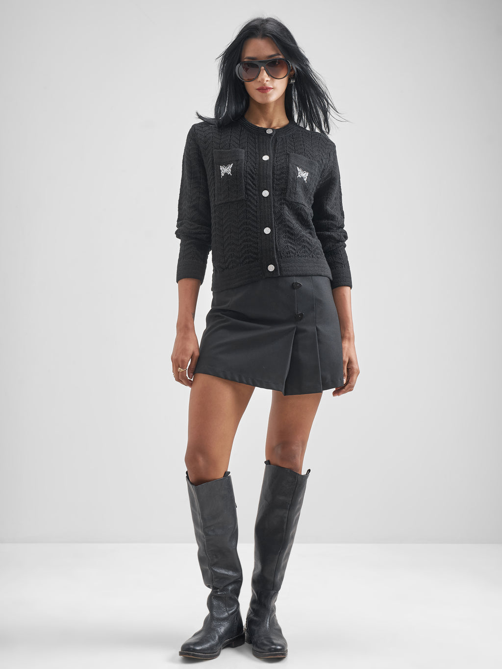 Tokyo Talkies Women Black Round Neck Sweater - Black - Image 2