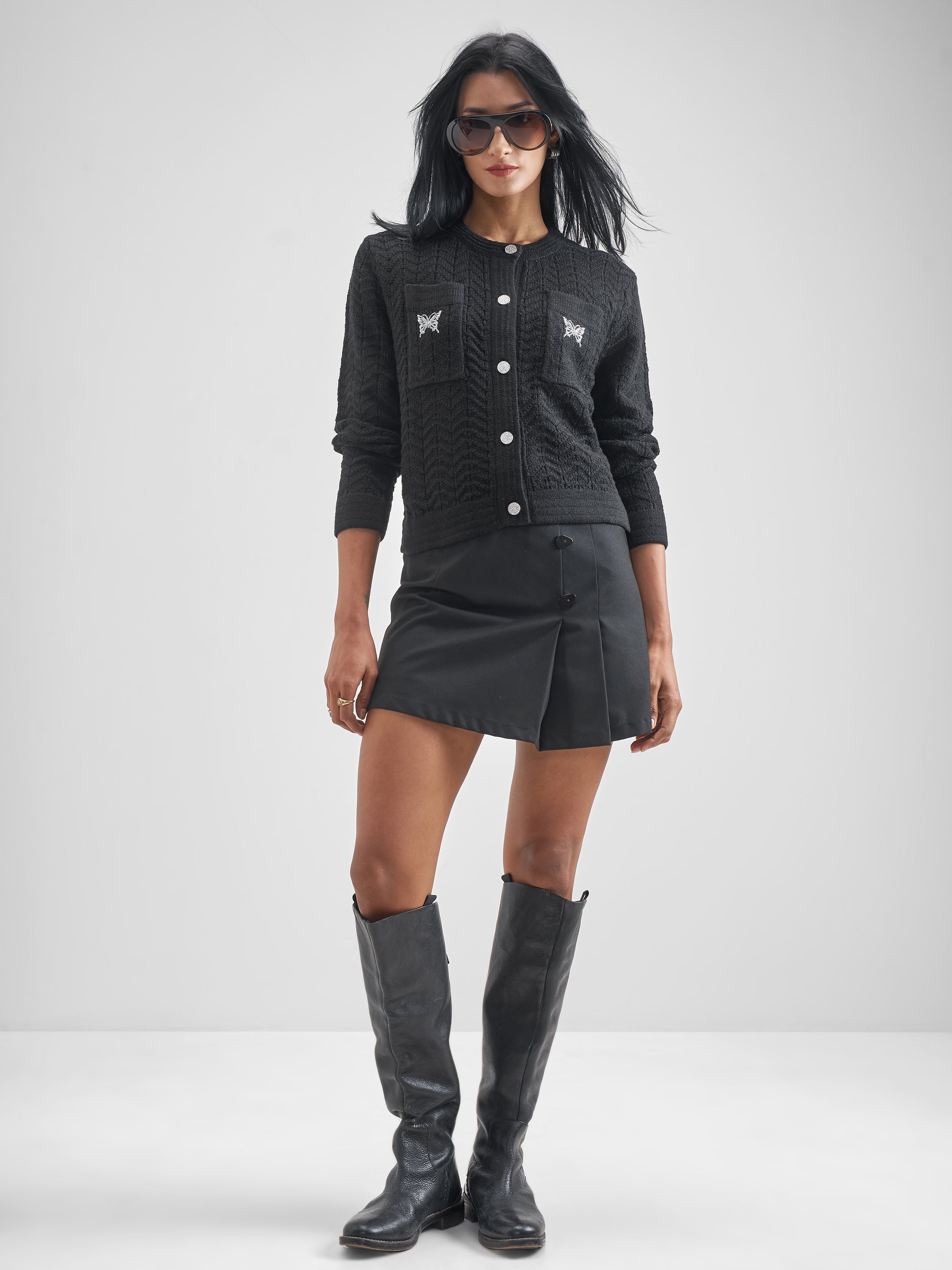 Tokyo Talkies Women Black Round Neck Sweater - Black - Image 2