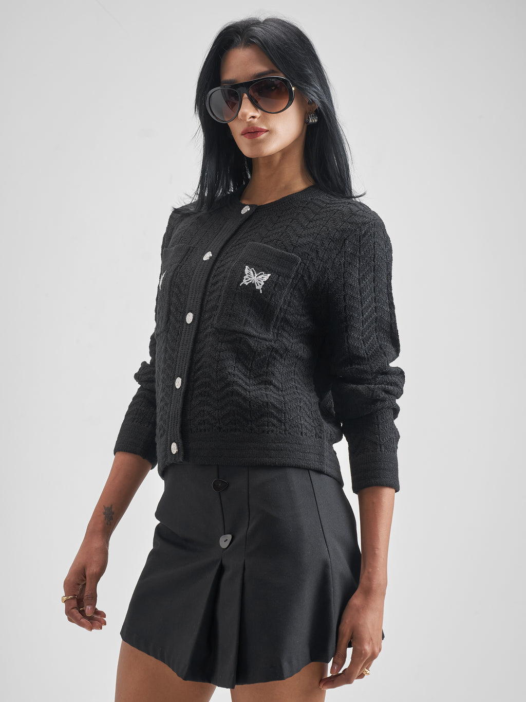 Tokyo Talkies Women Black Round Neck Sweater - Black - Image 4
