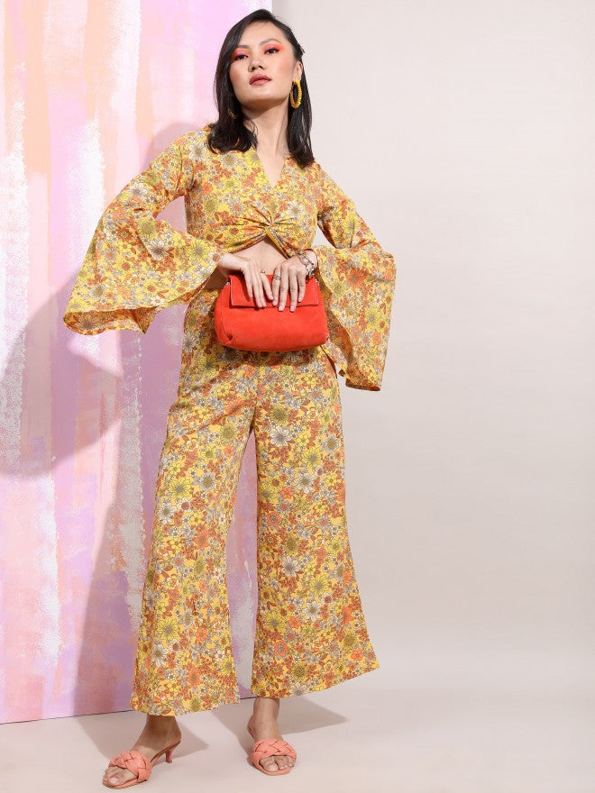 Tokyo Talkies Women Mustard Crop Top With Trouser Co-Ords - Mustard - Image 1