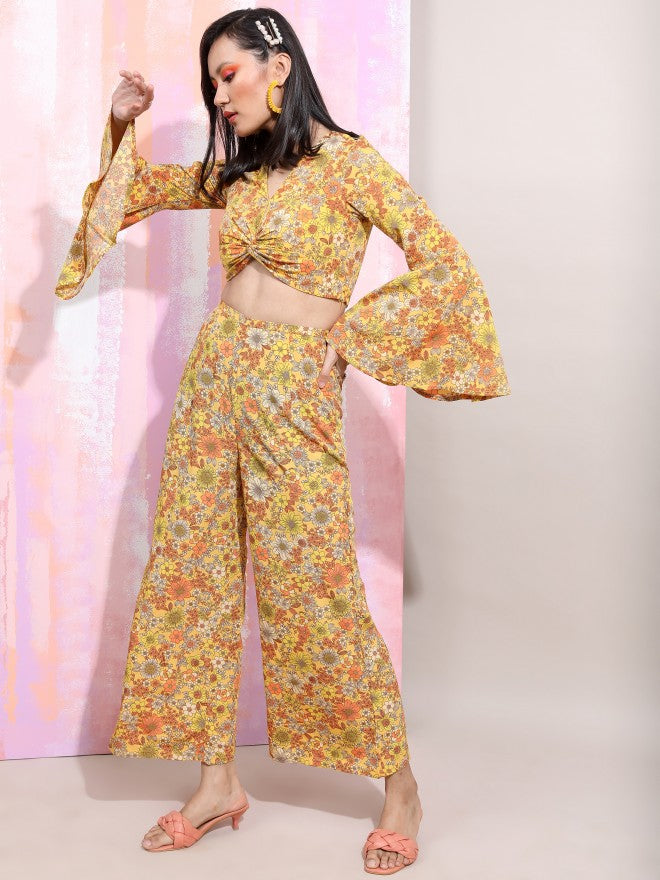 Tokyo Talkies Women Mustard Crop Top With Trouser Co-Ords - Mustard - Image 2