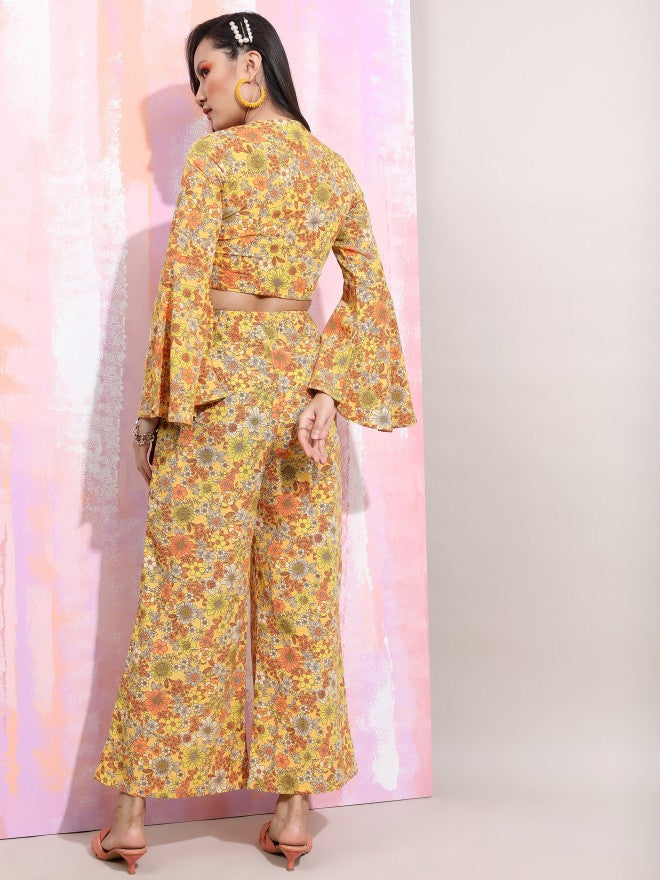 Tokyo Talkies Women Mustard Crop Top With Trouser Co-Ords - Mustard - Image 3