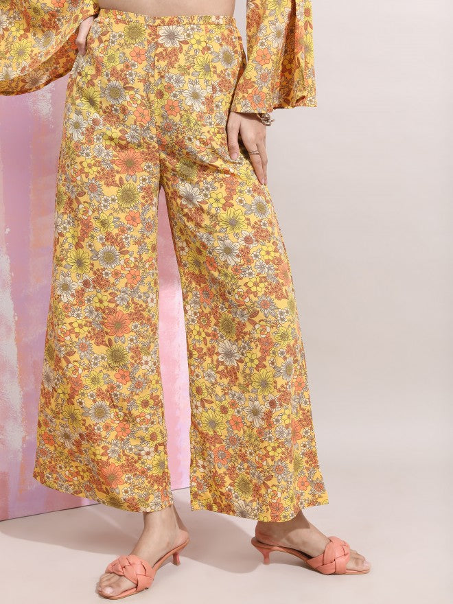Tokyo Talkies Women Mustard Crop Top With Trouser Co-Ords - Mustard - Image 6