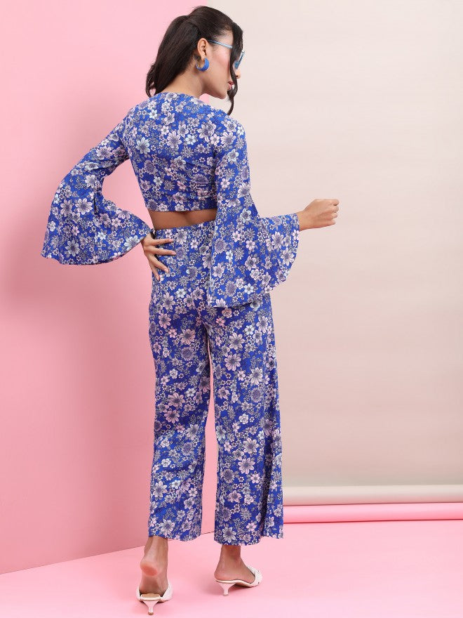 Tokyo Talkies Women Blue Crop Top With Trouser Co-Ords - Blue - Image 3