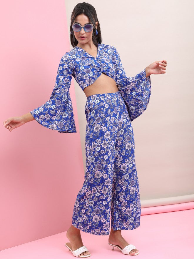 Tokyo Talkies Women Blue Crop Top With Trouser Co-Ords - Blue - Image 5