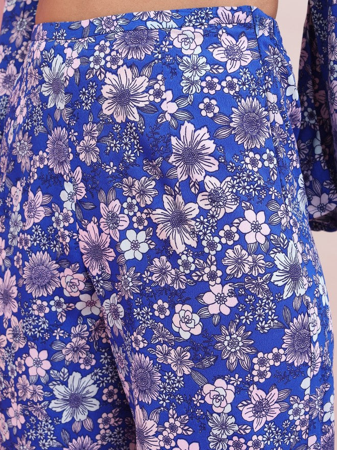 Tokyo Talkies Women Blue Crop Top With Trouser Co-Ords - Blue - Image 6