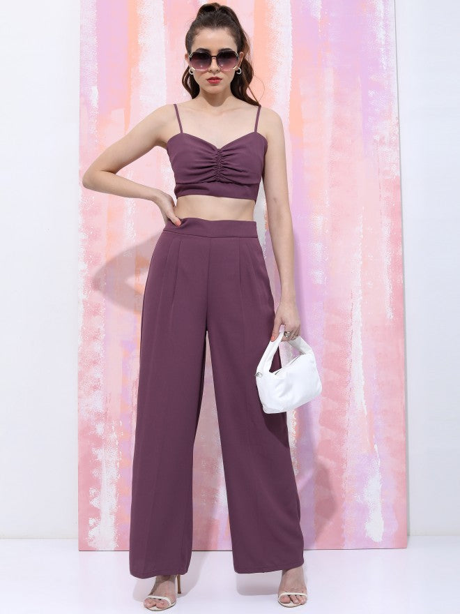 Tokyo Talkies Women Purple Crop Top With Trouser Co-Ords - Purple - Image 1