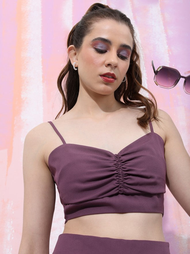 Tokyo Talkies Women Purple Crop Top With Trouser Co-Ords - Purple - Image 2