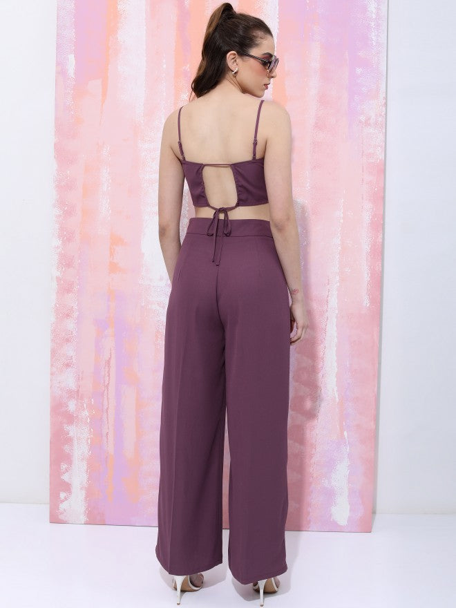Tokyo Talkies Women Purple Crop Top With Trouser Co-Ords - Purple - Image 3