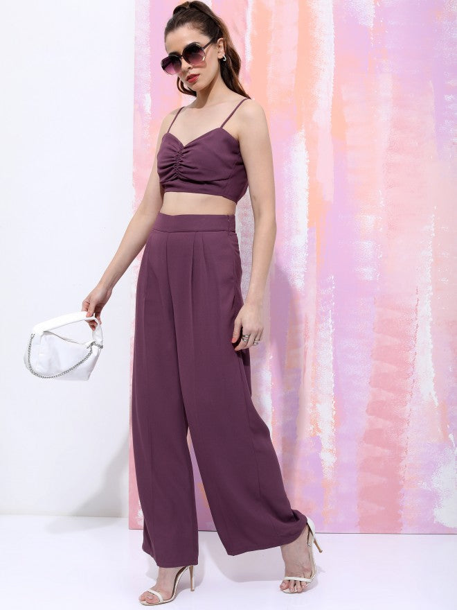 Tokyo Talkies Women Purple Crop Top With Trouser Co-Ords - Purple - Image 4