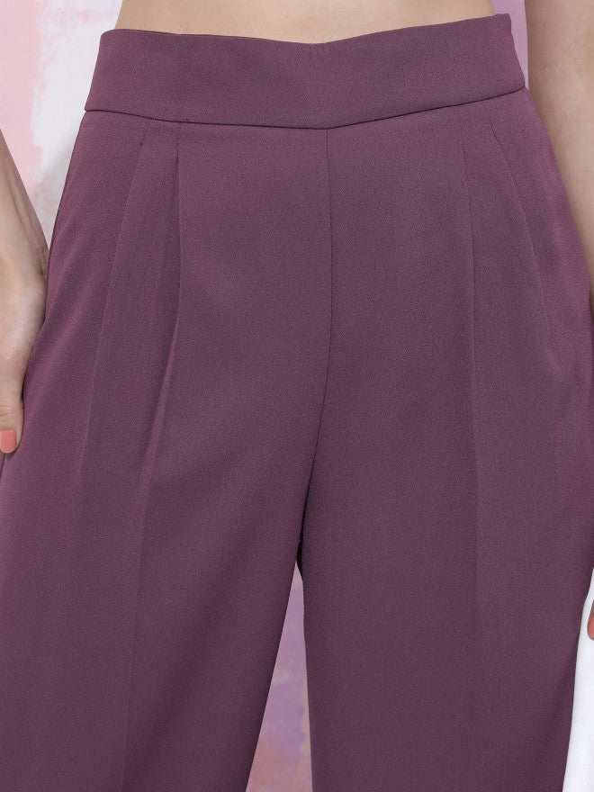 Tokyo Talkies Women Purple Crop Top With Trouser Co-Ords - Purple - Image 7