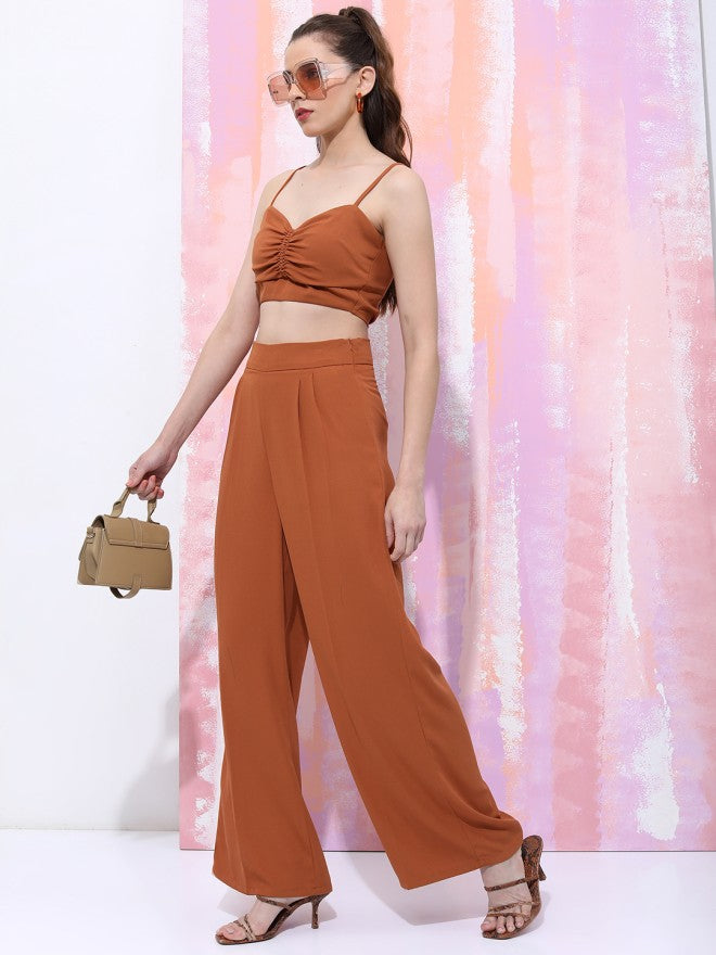 Tokyo Talkies Women Top With Trousers Clothing Set - Brown - Image 1