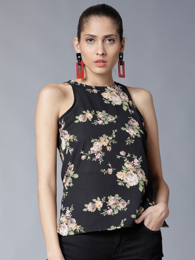 Women Black Printed A-Line High-Low Top - Black - Image 2