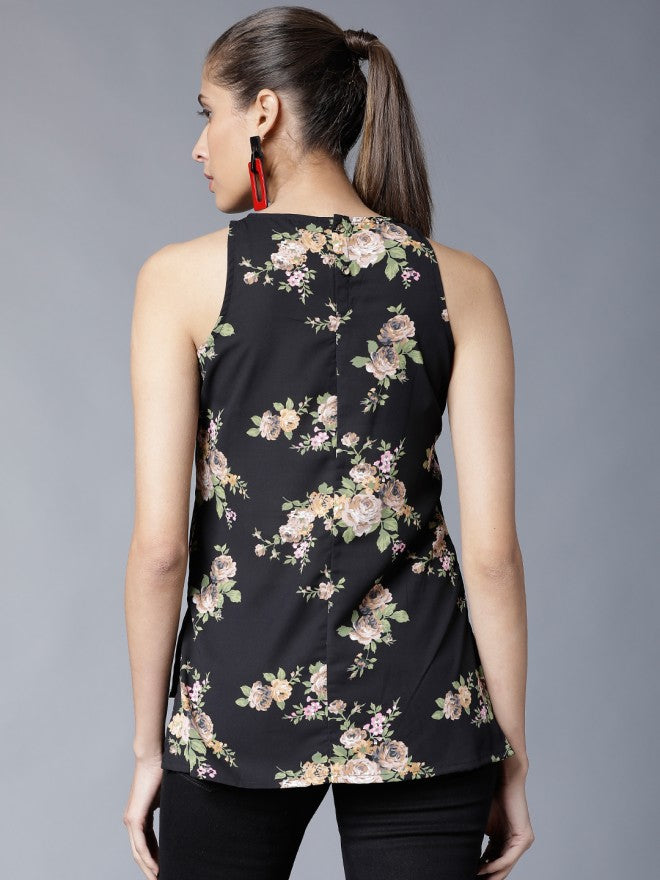 Women Black Printed A-Line High-Low Top - Black - Image 3